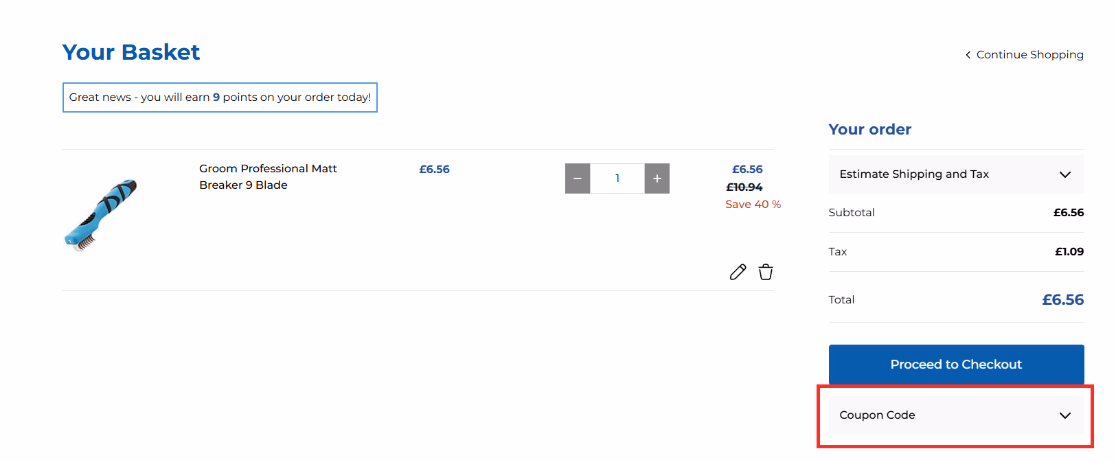 Christies Direct checkout page and box for discount code.
